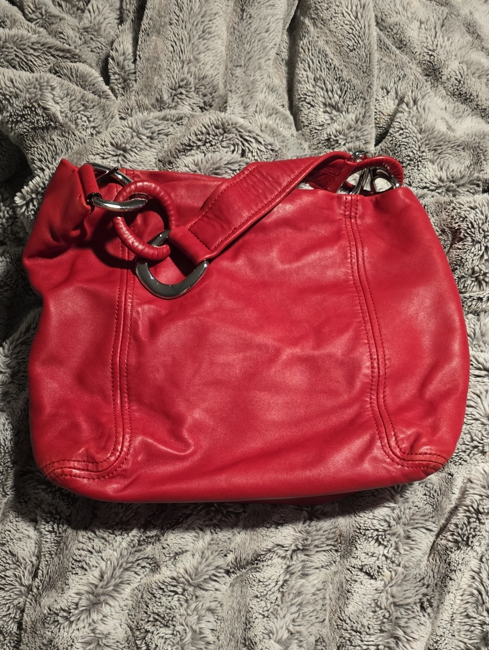 Michael Kors Red Leather Shoulder Bag with Silver Hardware Super Soft